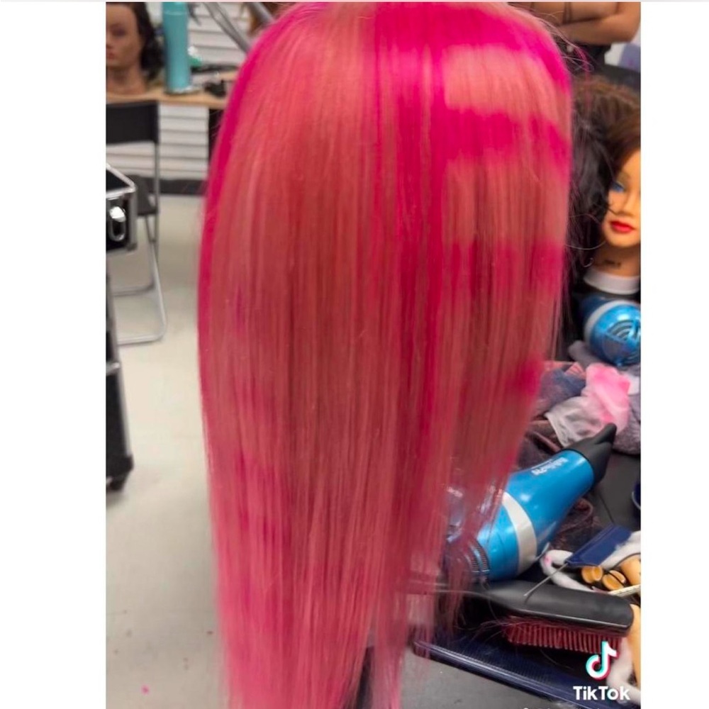 Pink 13x4 lace human hair wig